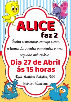 Convite de Aniversário Galinha Pintadinha para Editar Online