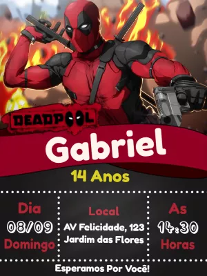 Convite de Aniversário Deadpool para Editar Online