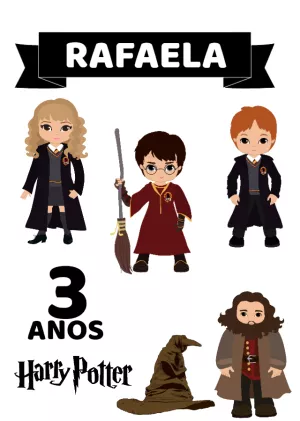 Topo de Bolo Harry Potter com Personagens para Editar Online