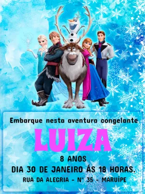 Convite de Aniversário Frozen com Personagens para Editar Online