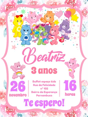 Convite de Aniversário Ursinhos Carinhosos para Editar Online