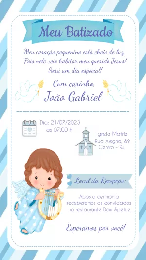Convite de Batizado Menino Anjinho para Editar Online