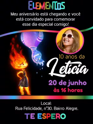 Convite Aniversário Elementos com Foto para Editar Online
