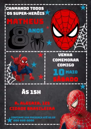 Convite de Aniversário Homem Aranha para Editar Online