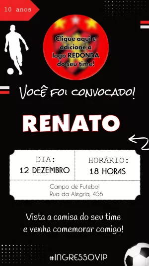 Convite Aniversário Futebol Estilo Ingresso para Editar Online