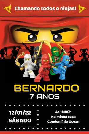 Convite de Aniversário Ninjago com Ninjas para Editar Online