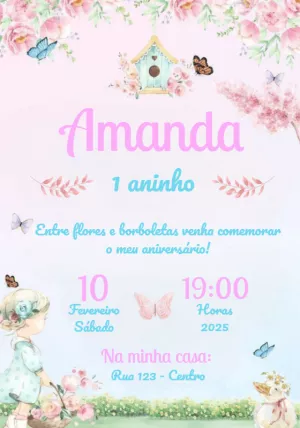 Convite de Aniversário Jardim Encantado Editável Online