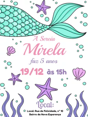 Convite Aniversário Sereia Fundo do Mar para Editar Online