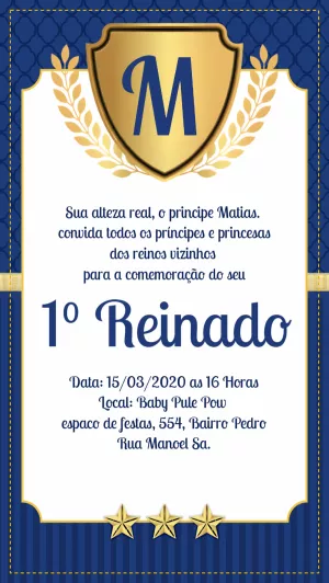 Convite Aniversário Príncipe Realeza com Brasão para Editar