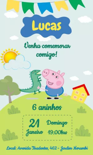 Convite Aniversário George Pig e Dinossauro para Editar Online
