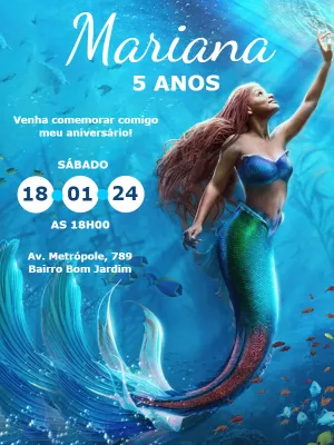 Convite Aniversário Sereia Fundo do Mar para Editar Online