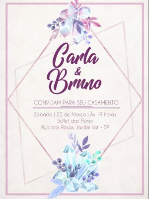 Convite de Casamento Cristais Lilás para Editar Online