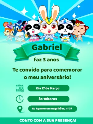Convite de Aniversário Baby Bus com Personagens para Editar Online