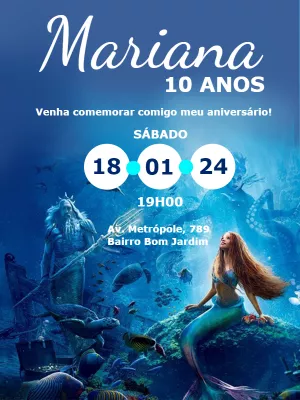 Convite de Aniversário Sereia Fundo do Mar para Editar Online