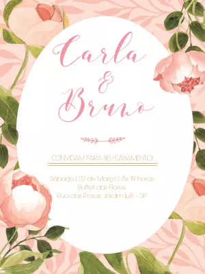 Convite de Casamento Floral com Peônias para Editar Online