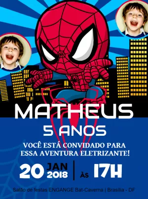 Convite Aniversário Homem Aranha com Foto para Editar Online