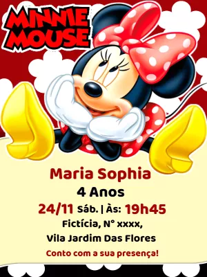 Convite de Aniversário Minnie Mouse Vermelha para Editar Online