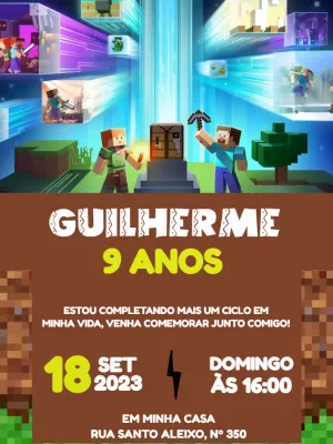 Convite de Aniversário Minecraft com Personagens para Editar Online