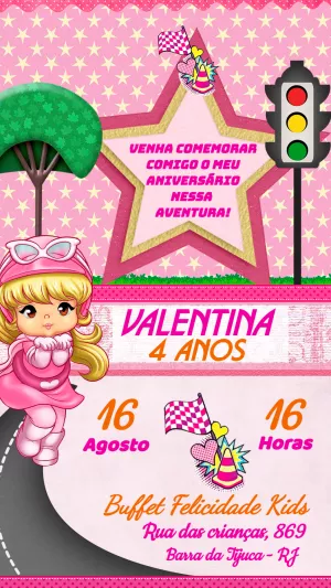 Convite Aniversário Corrida Menina Estilo Penélope para Editar