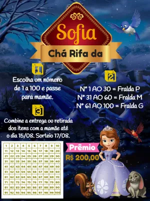 Rifa Chá de Bebê Princesa para Editar e Enviar Online