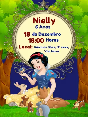 Convite de Aniversário Branca de Neve para Editar Online