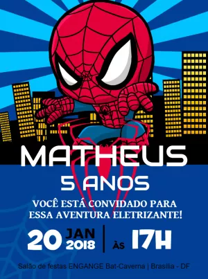 Convite de Aniversário Homem Aranha para Editar Online