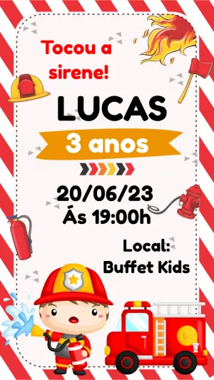 Convite de Aniversário Bombeiro Infantil para Editar Online