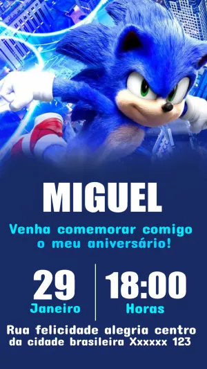 Convite de Aniversário Sonic Editável Online para Imprimir