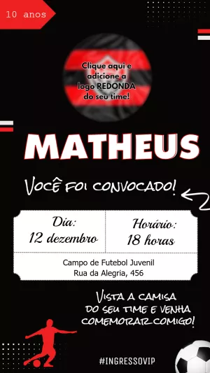 Convite de Aniversário Futebol do seu Time para Editar Online