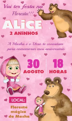 Convite de Aniversário Masha e o Urso para Editar Online