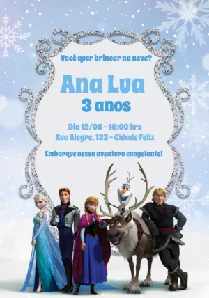 Convite de Aniversário Frozen com Personagens para Editar