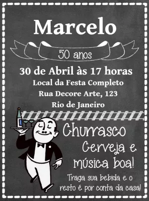 Convite Aniversário Boteco Estilo Lousa para Editar Online