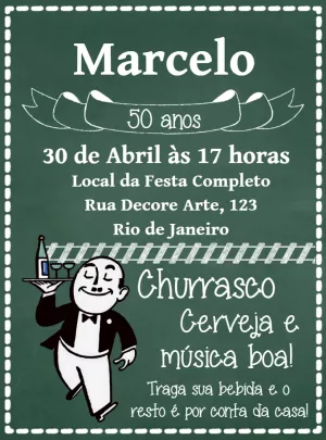 Convite Aniversário Boteco Lousa para Editar Online