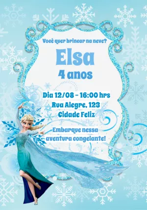 Convite de Aniversário Frozen com a Elsa para Editar Online