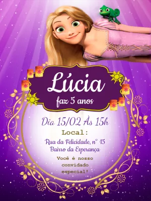 Convite Aniversário Enrolados com Rapunzel para Editar Online