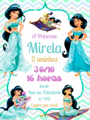 Convite de Aniversário Jasmine para Editar Online e Imprimir