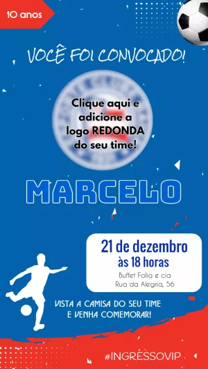 Convite Aniversário Futebol com Logo do Time para Editar