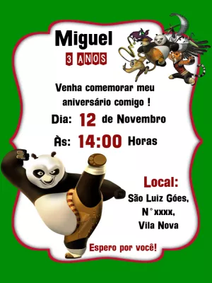 Convite Kung Fu Panda Editável para Festa de Aniversário