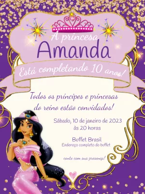 Convite Aniversário Princesa Jasmine para Editar Online