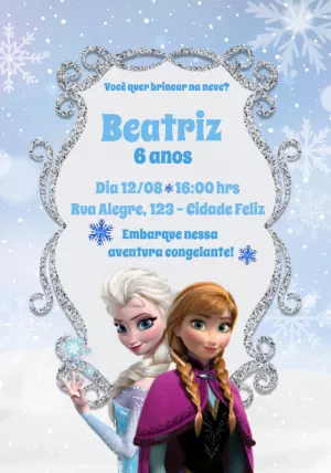 Convite Aniversário Frozen com Elsa e Anna para Editar Online