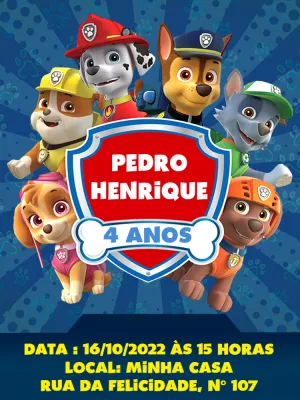 Convite de Aniversário Patrulha Canina para Editar Online