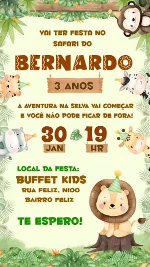 Safari Birthday Invitation – Static – Seu Convite Personalizado