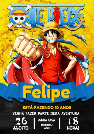 Convite de Aniversário One Piece com Luffy para Editar Online
