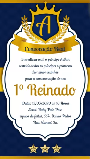 Convite de Aniversário Príncipe Realeza Editável Online