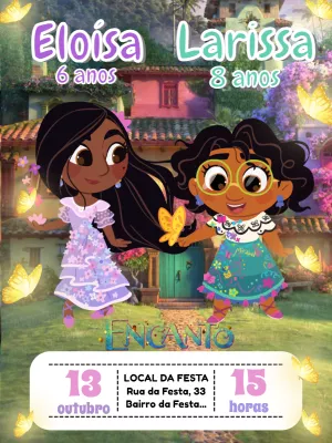 Convite Aniversário Duplo Encanto para Editar Online