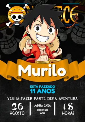 Convite de Aniversário One Piece do Luffy para Editar Online