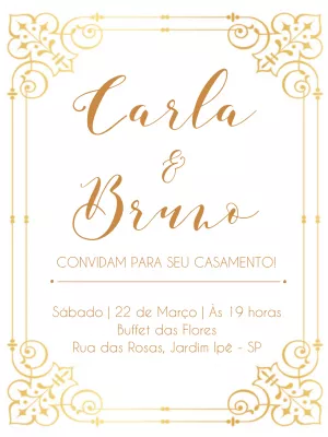 Convite de Casamento Elegante com Arabescos Dourados para Editar