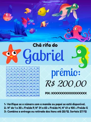 Chá Rifa Fundo do Mar Editável com Animais Marinhos