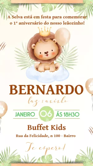 Convite Aniversário Leãozinho Selva para Editar Online