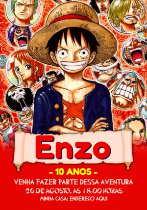 Convite Aniversário One Piece Editável Online com Personagens